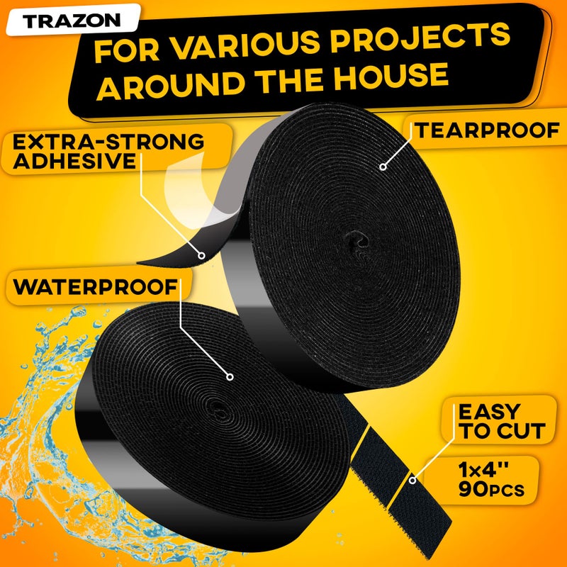 Trazon Hook and Loop Tape Roll with Heavy Duty Adhesive Industrial Strength Easy to Cut, Strong Hook and Loop Strips with Sticky Back, Black 1 Inch x 30 Feet - Image 2